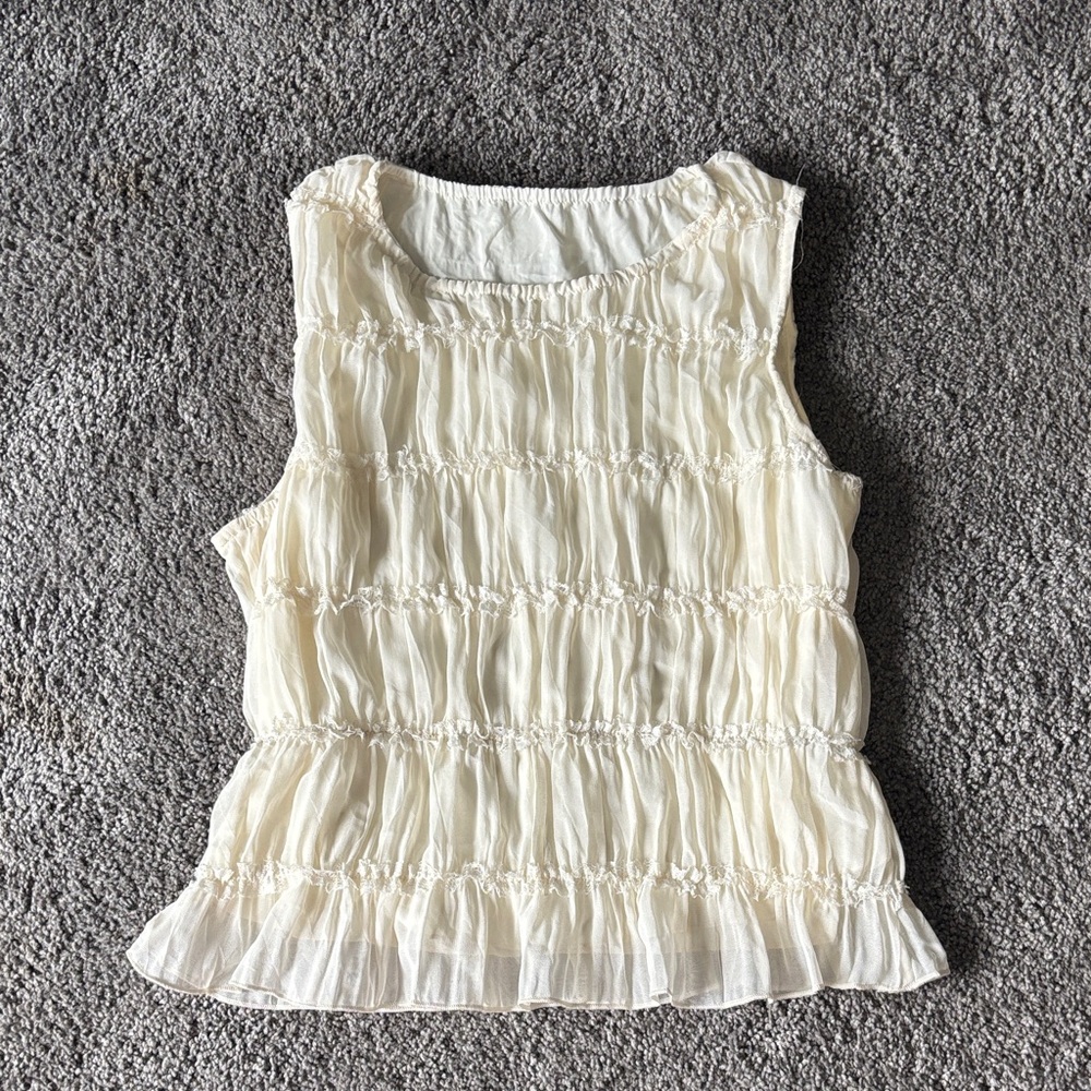 SHEIN Cream Ruffled Sleeveless Tunic